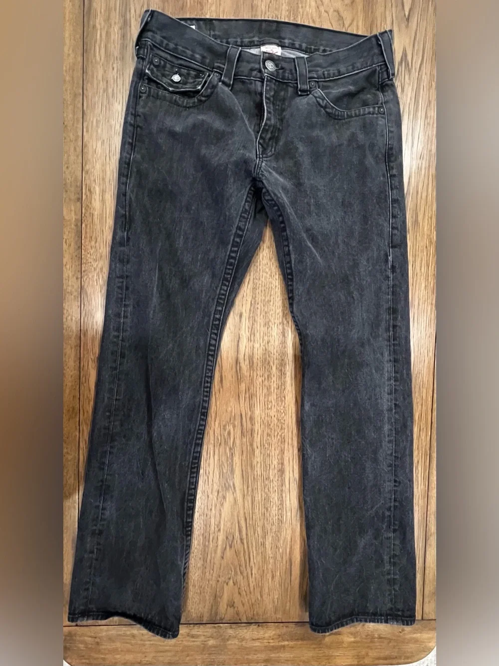 True Religion Men's Black Washed Straight Jeans